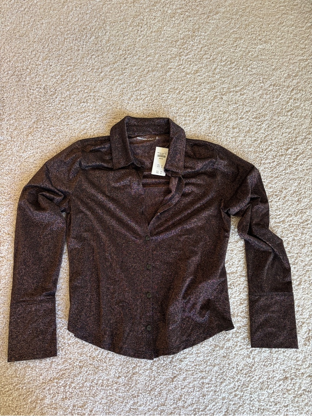 NWT A&F Long Sleeve Button-Up Shirt - Dark Brown Metallic
